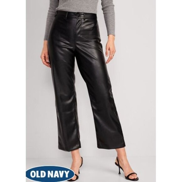 Old Navy High-Waisted Faux-Leather Crop Wide-Leg Pants Black Size 12 - Picture 1 of 1